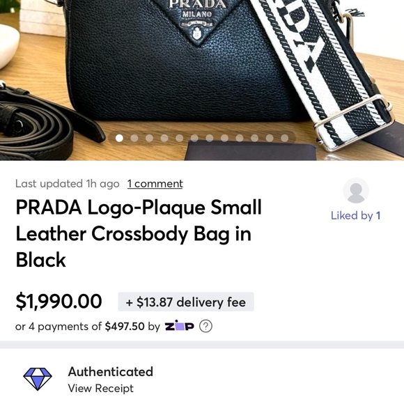 PRADA Logo-Plaque Small Leather Crossbody Bag in Black - Picture 2 of 16